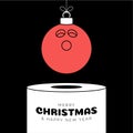 Bowling Christmas bauble pedestal. Merry Christmas sport greeting card. Hang on a thread bowling ball as a xmas ball on white Royalty Free Stock Photo