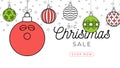 Bowling christmas greeting card in trendy line style. Merry Christmas and Happy New Year outline cartoon Sports banner. bowling Royalty Free Stock Photo