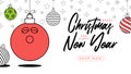 Bowling christmas greeting card in trendy line style. Merry Christmas and Happy New Year outline cartoon Sports banner. bowling Royalty Free Stock Photo
