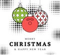 Bowling christmas greeting card in trendy line style. Merry Christmas and Happy New Year outline cartoon Sports banner. bowling Royalty Free Stock Photo