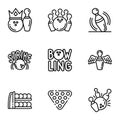 Bowling club icon set, outline style Royalty Free Stock Photo