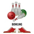 Bowling club logo design of equipment for play and pair of footwear