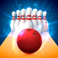 Bowling club poster with the bright background. Royalty Free Stock Photo