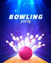 Bowling club poster with the bright background. Royalty Free Stock Photo