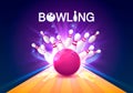 Bowling club poster with the bright background. Royalty Free Stock Photo