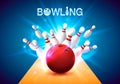 Bowling club poster with the bright background. Royalty Free Stock Photo