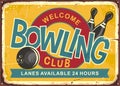 Bowling club retro vector sign idea Royalty Free Stock Photo