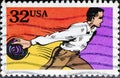 Bowling in comic style in stamp