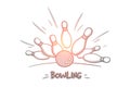 Bowling concept. Hand drawn isolated vector.