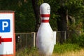 Bowling cone with white and red stripes Royalty Free Stock Photo