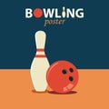 Bowling flat poster with ball and pin template