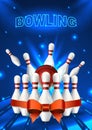 Bowling flyer template. A6 format size. Vector clip art illustration Royalty Free Stock Photo