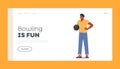 Bowling Fun Landing Page Template. Male Character Spend Time on Weekend Playing Bowling, Man Hold Ball in Bowling Club Royalty Free Stock Photo