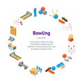 Bowling Game Banner Card Circle Isometric View. Vector