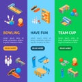 Bowling Game Banner Vecrtical Set Isometric View. Vector