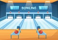 Bowling Game Illustration with Pins, Balls and Scoreboards in a Sport Club for Web Banner or Landing Page in Cartoon Hand Drawn