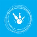 Bowling game round ball icon on a blue background with abstract circles around and place for your text. Royalty Free Stock Photo