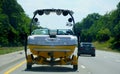 Bowling Green, Kentucky, U.S - June 16, 2021 - A truck towing a boat on the highway Interstate 65