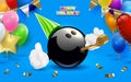 Bowling happy birthday party. Vector clip art illustration