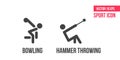 Bowling icon and hammer throwing icon, logo. Set of sport vector line icons. athlete pictogram, icon pack