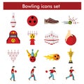 Bowling icon set in flat style Royalty Free Stock Photo