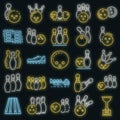 Bowling icon set vector neon