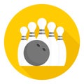 Bowling icon, skittles and bowling ball, entertainment business design. Yellow gray design