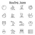 Bowling icons set in thin line style