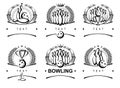 Bowling label and element set. Collection element bowling. Vector Royalty Free Stock Photo