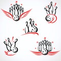 Bowling label and element set. Collection element bowling. Vector