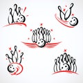 Bowling label and element set. Collection element bowling. Vector