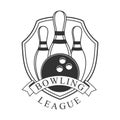 Bowling league vintage label. Black and white vector Illustration Royalty Free Stock Photo