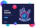 Bowling neon creative website template design. Vector illustration Bowling concept for website and mobile apps, business