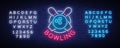 Bowling is a neon sign. Symbol emblem, Neon style logo, Luminous advertising banner, bright billboard, Design template