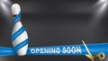 Bowling opening soon blue ribbon. Vector clip art illustration. Royalty Free Stock Photo