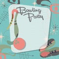 Bowling Party Invitation Mid Century Modern Cool Teal