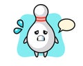 Bowling pin mascot character with afraid gesture