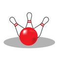 Bowling pins and ball. Simple colorful icon bowling skittles with ball. Isolated on a white background. Vector Royalty Free Stock Photo