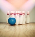 Bowling pins and bowling ball in miniature Royalty Free Stock Photo