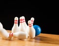 Bowling pins and bowling ball in miniature Royalty Free Stock Photo