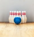 Bowling pins and bowling ball in miniature Royalty Free Stock Photo
