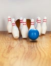 Bowling pins and bowling ball in miniature Royalty Free Stock Photo