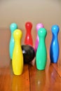 Bowling pins bowling game play ball Royalty Free Stock Photo