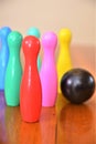 Bowling pins bowling game play ball Royalty Free Stock Photo