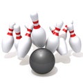 Bowling pins hit by ball Royalty Free Stock Photo