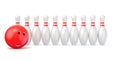 Bowling pins lined and bowling ball. 3D Royalty Free Stock Photo