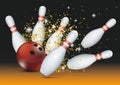 Bowling Pins Red Ball Strike Golden Glitter