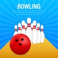 Bowling poster. Bowling game leisure concept. Vector stock illustration. Royalty Free Stock Photo