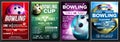 Bowling Poster Set Vector. Design For Sport Pub, Cafe, Bar Promotion. Bowling Club Ball. Modern Tournament. Sport Event