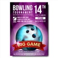 Bowling Poster Vector. Bowling Ball. Vertical Design For Sport Bar Promotion. Tournament, Championship Flyer Design Royalty Free Stock Photo